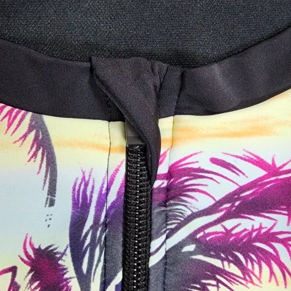 Women's sz XL Zip Front Palm Tree Print Short Sleeve Swim Suit - EXCELLENT - Picture 12 of 14